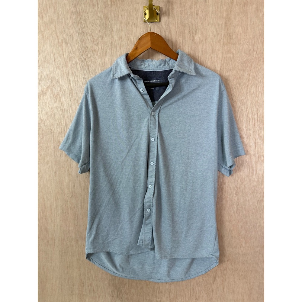 Report Collection Flex Knit Shirt Mens Large Slim Fit Light Blue Button Down SS